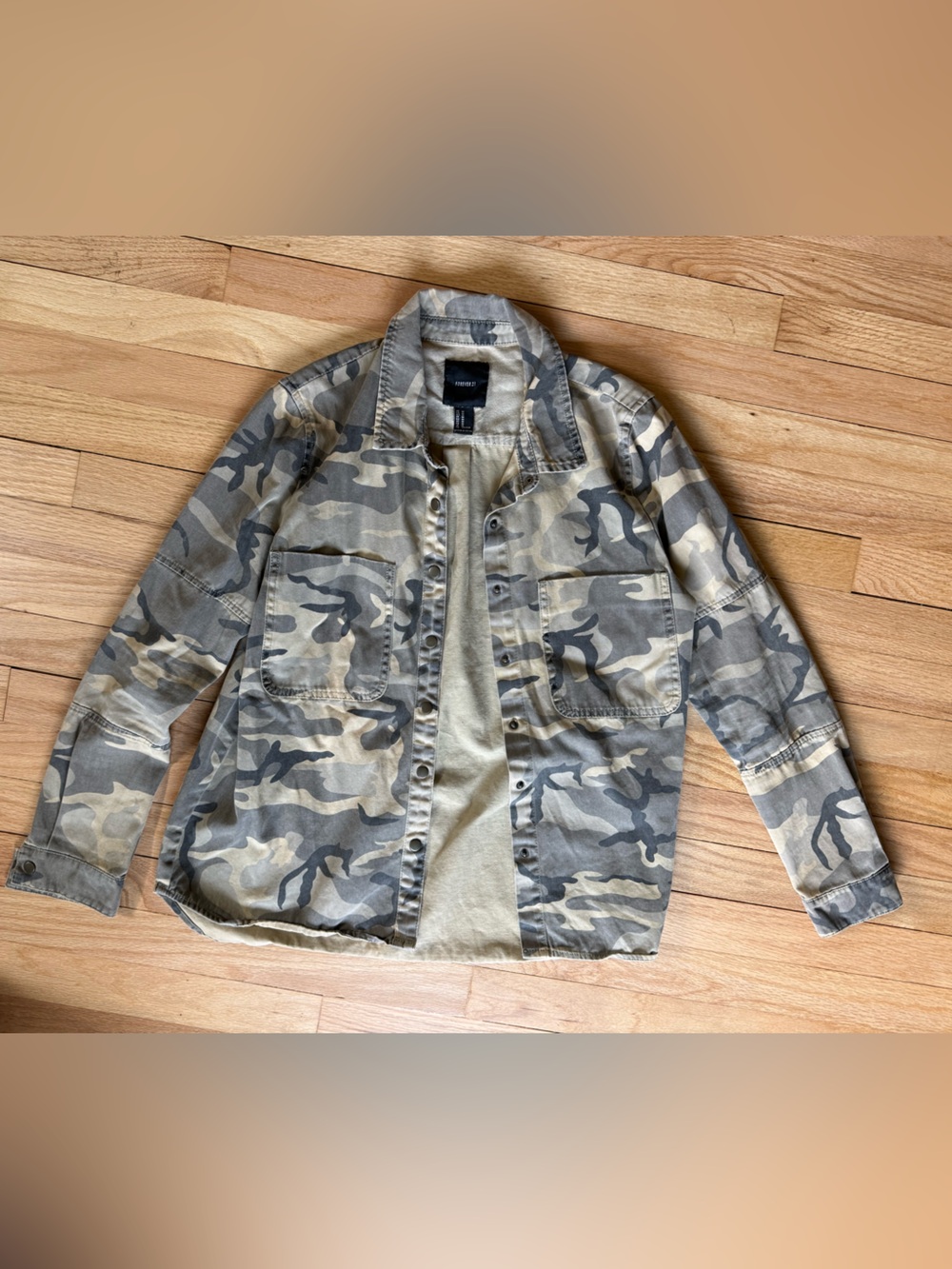 Forever 21 Olive and Tan Camo Button-Up Jacket